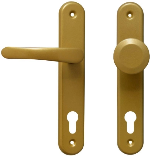 MICHAELA door hardware with lever handle and fixed knob, cylinder 90, gold