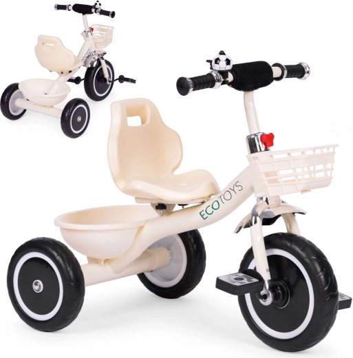Children's tricycle balance bike with basket and bell, beige, ECOTOYS