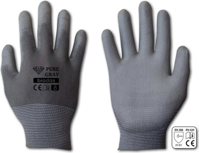 Apsauginės pirštinės Pure Gray PU, dydis 10 (XL)