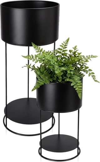 Metalinis gėlių stovas matinės juodos spalvos, 2 vnt. rinkinys