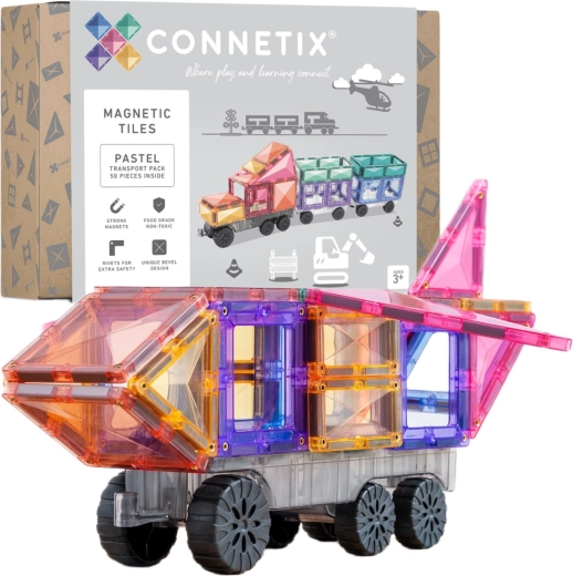 Connetix Pastel Transport Pack magnetinės kaladėlės 50 dalių