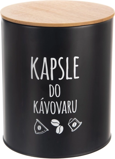 Kapsulių dėžutė „Black“ su bambukiniu dangteliu, 16 cm