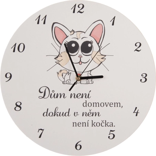 Sieninis medinis laikrodis Cat home baltas 34 cm