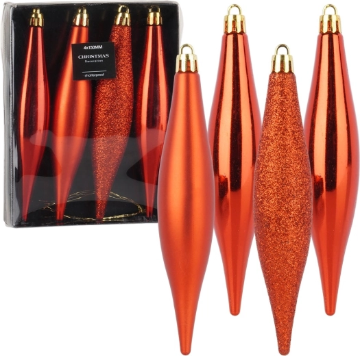 Shatterproof Christmas Ornaments Red Icicles 15 cm, 4 pcs