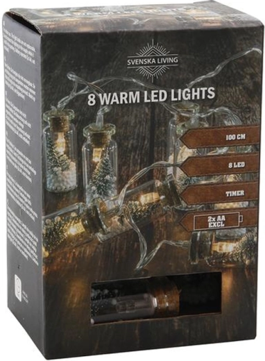 String lights with timer, 8 LED bottles with tree, 100 cm