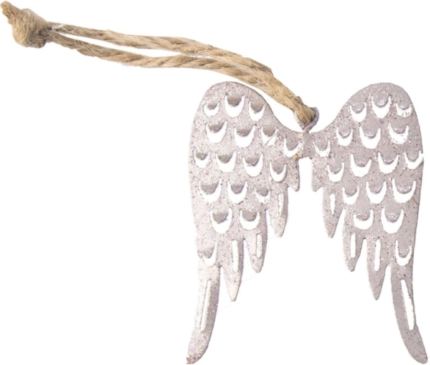 Hanging metal decoration angel wings pink 6 × 5 cm