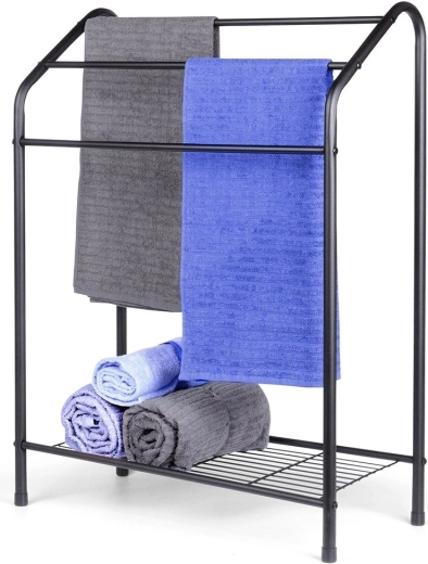Freestanding Black Metal Towel Rack