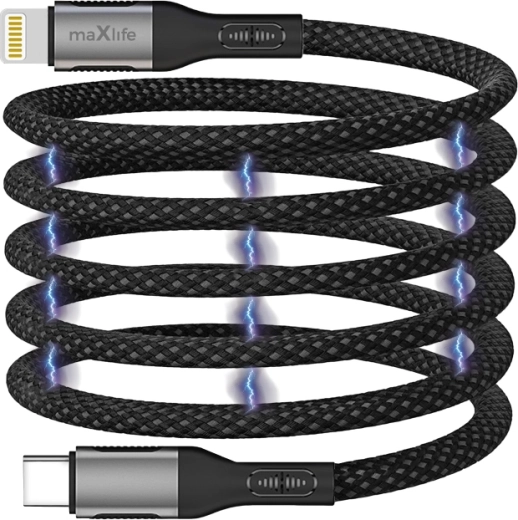 Maxlife magnetic USB-C to Lightning cable 1 m 27 W, nylon, black