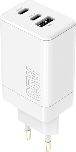 Maxlife 65W USB-C PD/QC wall charger with 2× USB‑C and 1× USB‑A, white