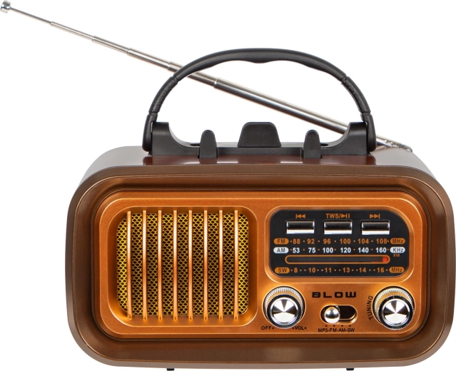 nešiojamas retro AM/FM radijas su saulės įkrovimu ir „Bluetooth“