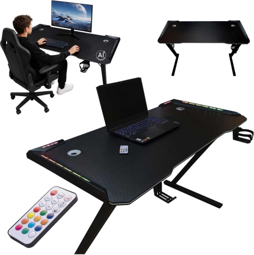 Gaming desk with RGB LED backlighting 120 × 60 cm