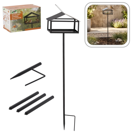 Metal bird feeder on a stand