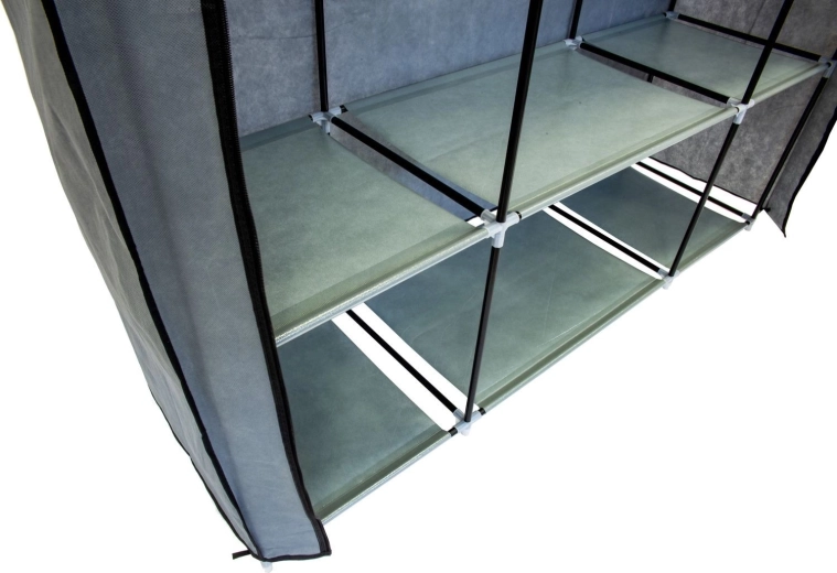 Clear organization: 9 shelves and 2 rails