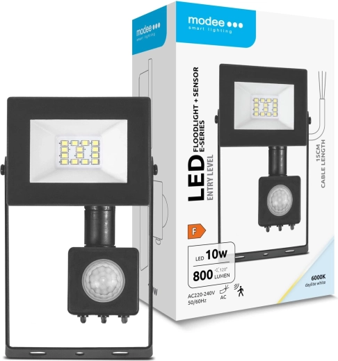 Modee LED Floodlight E‑series with Sensor 10 W, 120°, 800 lm, Cool White