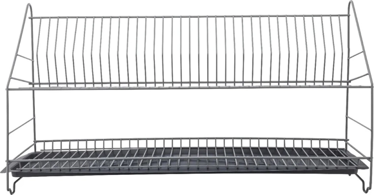 Metpol two-tier dish drainer 80 cm, silver, with drip tray