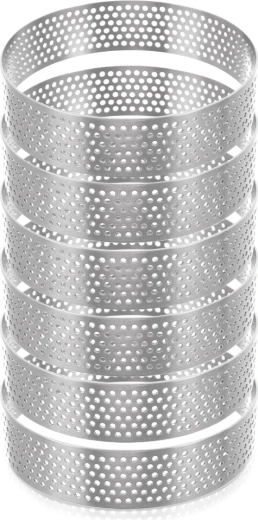Perforuoti nerūdijančio plieno tartaletų žiedai 8 cm, 6 vnt. rinkinys