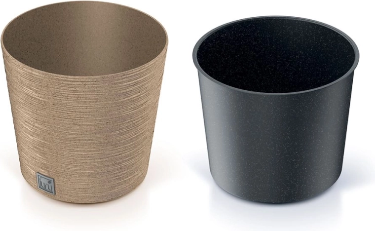 Gėlių vazonas Furu Round Low Eco Wood su įdėklu 25 cm – naturo