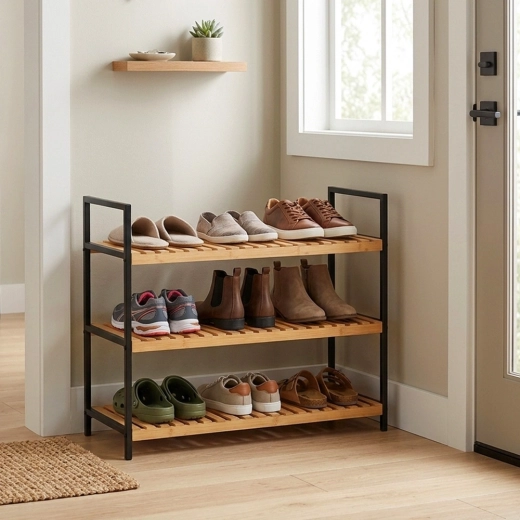 Three levels for tidy shoe storage