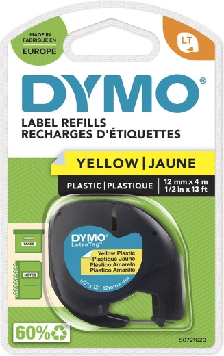 DYMO LetraTag juosta 12 mm x 4 m, geltona, plastikinė