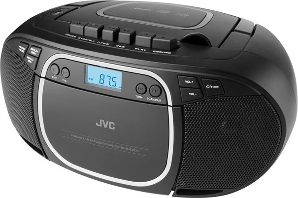 JVC boombox with CD, cassette and Bluetooth in black