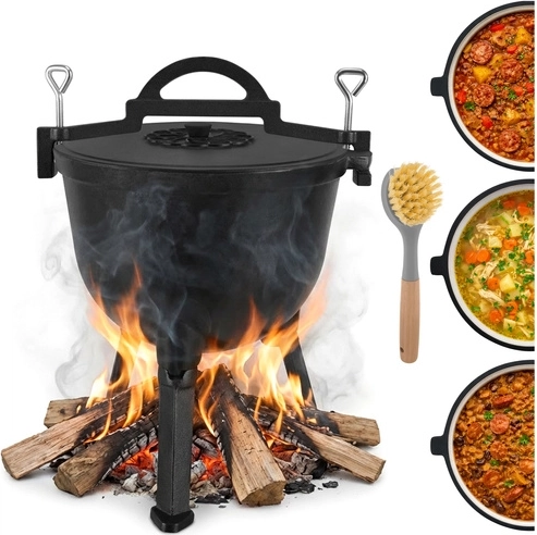 Cooking over an open fire and hanging on a hook