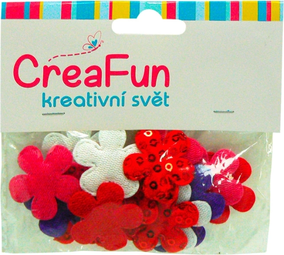 Textile flowers with sequins, mixed colors, 28 mm, 20 pcs