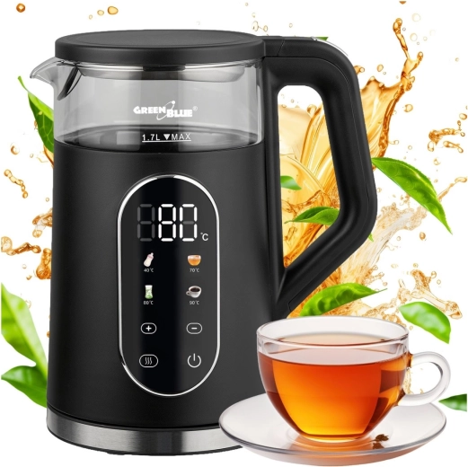 Belaidis greito virimo virdulys GreenBlue su temperatūros reguliavimu 1,7 l, juodas