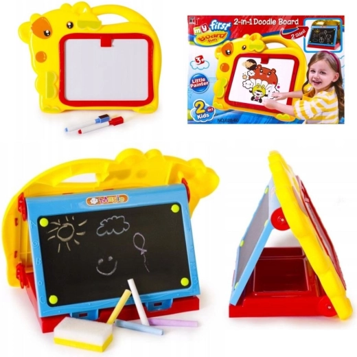 Double-sided 2-in-1 educational board for chalk and markers, yellow - 1 piece