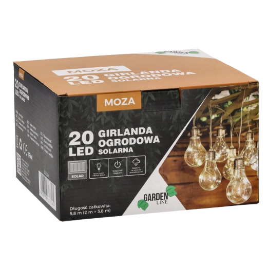 Saulės sodo girlianda 20 LED šiltai balta 5,8 m IP44