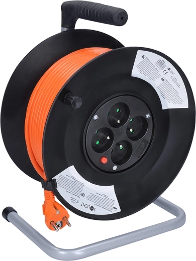 Solight extension cable reel 50 m, 4 sockets, orange