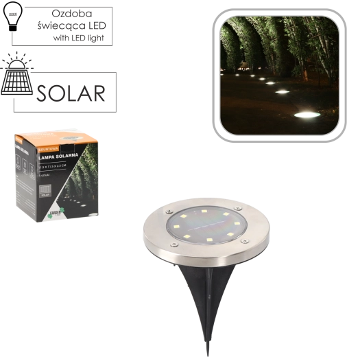 Set of 4 Solar Recessed Garden Lights, Silver, 11.5 × 11.5 × 2.3 cm