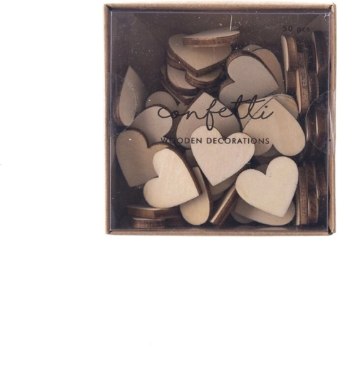 Wooden heart-shaped confetti, beige, 50 pcs