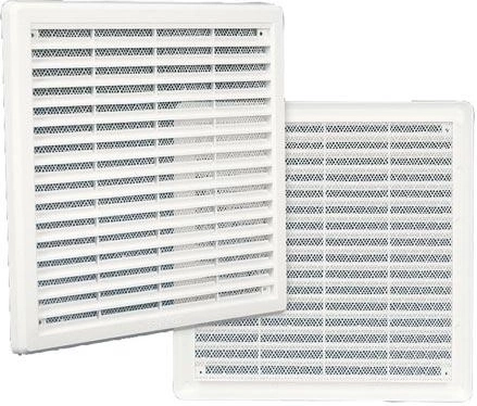 Vėdinimo grotelės su tinkleliu, baltos 150 × 150 mm