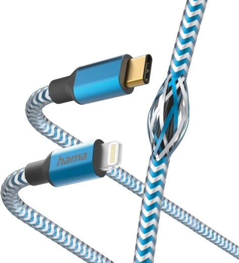 Hama Reflected įkrovimo ir duomenų kabelis USB-C – Lightning 1,5 m mėlynas