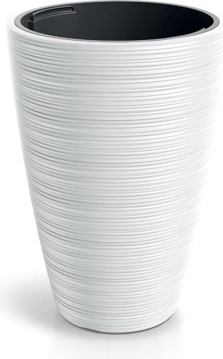 Tall ribbed planter with insert, diameter 39 cm, white