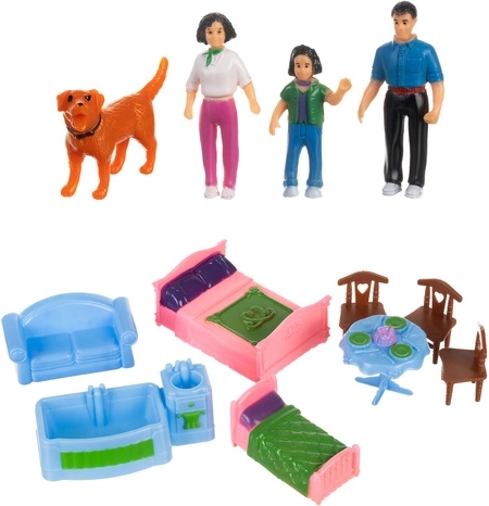 Complete set: family, dog, and furniture