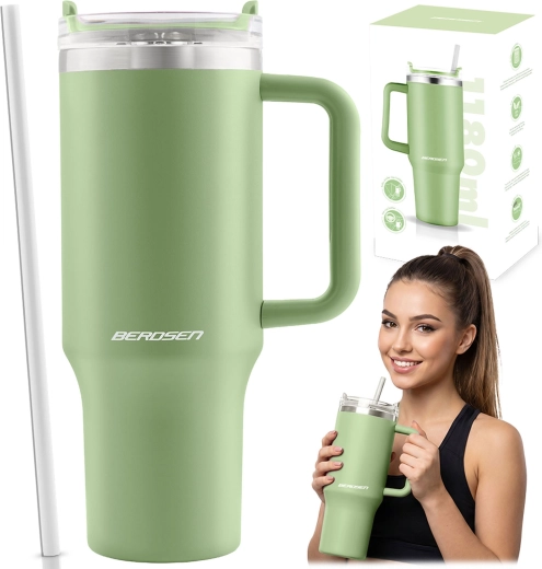 Berdsen vakuuminis termopuodelis su šiaudeliu 1180 ml, žalias
