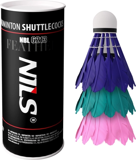Feather badminton shuttlecocks NILS multicolor, 3 pcs