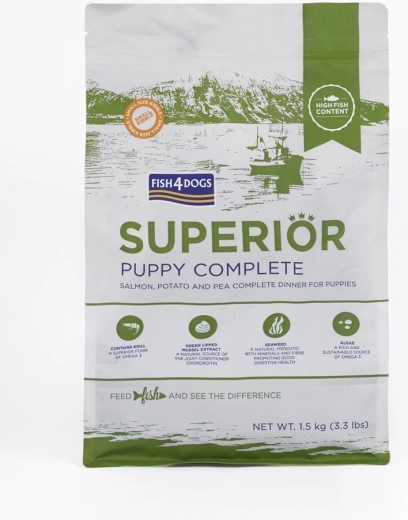 Fish4Dogs superior mažos granulės šuniukams su lašiša ir bulvėmis 1,5 kg