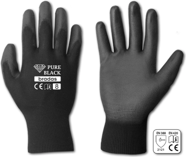 Protective gloves Pure Black PU, size 8 (M)
