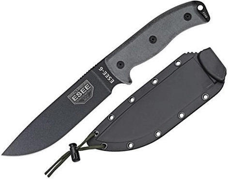 ESEE išgyvenimo peilis 16,5 cm su lygia geležte, juodas/pilkas, Micarta, dėklas