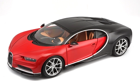 Bburago Bugatti Chiron raudonai–juodas 1:18 – metalinis automobilio modelis