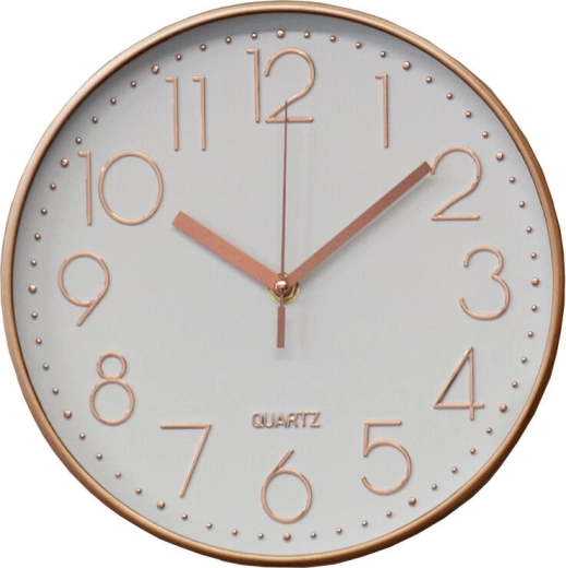 Sieninis laikrodis 25 cm su 3D ciferblatu – rožinio aukso rėmas, baltas fonas