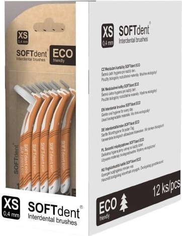Softdent eco tarpdančių šepetėliai 0,4 mm XS lenkti
