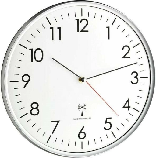 TFA Radio-Controlled Analog Wall Clock, White–Silver