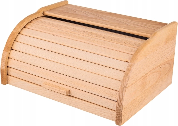 Wooden bread box with roll-top shutter in a light finish 39 × 29 × 18 cm