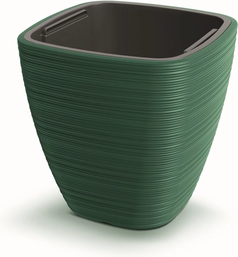 Vena Square Flower Pot 28.9 cm dark green with inner insert
