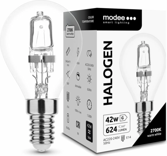 Halogeninė lemputė mini globe 42 W E14 šiltai balta MODEE ECO