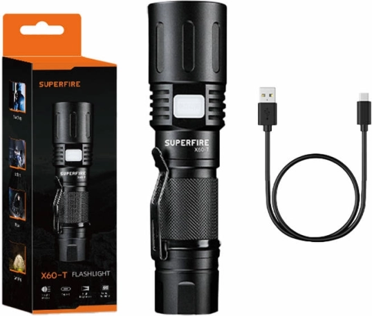 Žibintuvėlis Superfire X60-T, įkraunamas per USB, 1500 lm