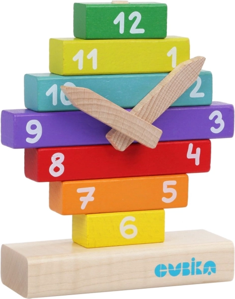 Cubika laikrodis su magnetinėmis rodyklėmis – medinė dėlionė (10 dalių)